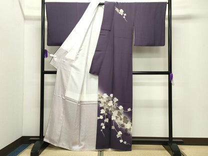 平和屋着物●訪問着　葡萄蔦の葉文　シルエット　暈し染め　金彩　正絹　逸品　CABI0458gh