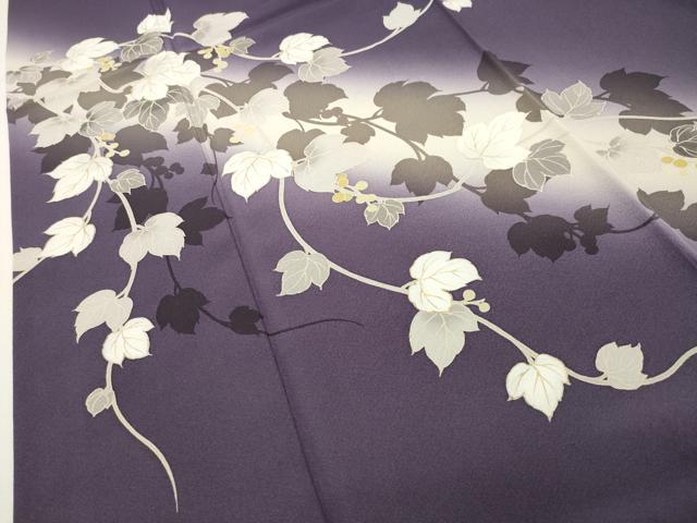 平和屋着物●訪問着　葡萄蔦の葉文　シルエット　暈し染め　金彩　正絹　逸品　CABI0458gh