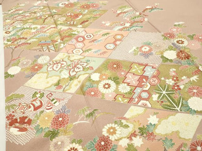 平和屋着物●豪華色留袖　駒刺繍　宝尽くし菱花文　金彩　正絹　逸品　未使用　CABI0459gh
