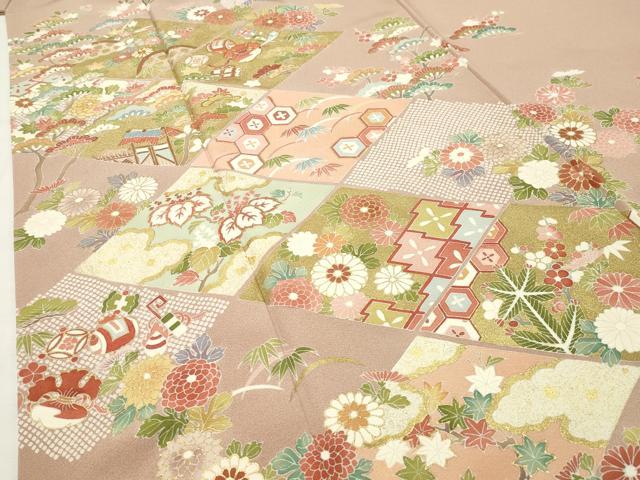 平和屋着物●豪華色留袖　駒刺繍　宝尽くし菱花文　金彩　正絹　逸品　未使用　CABI0459gh