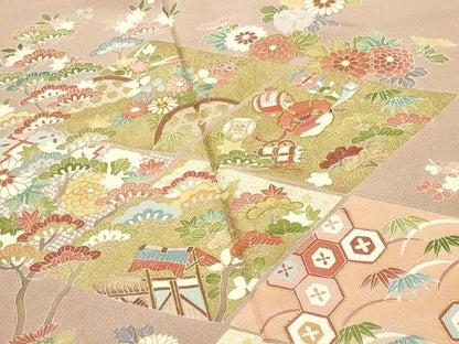 平和屋着物●豪華色留袖　駒刺繍　宝尽くし菱花文　金彩　正絹　逸品　未使用　CABI0459gh