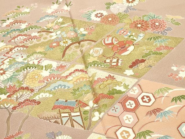 平和屋着物●豪華色留袖　駒刺繍　宝尽くし菱花文　金彩　正絹　逸品　未使用　CABI0459gh