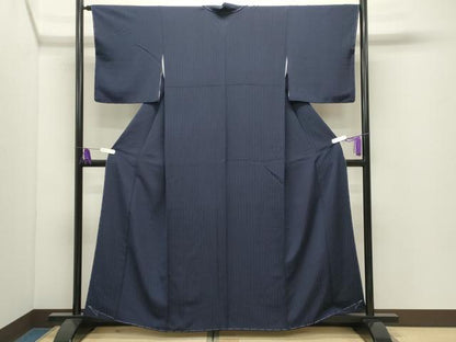 平和屋着物●上質な色無地　よろけ縞地紋　濃藍色　正絹　逸品　未使用　CABI0460gh