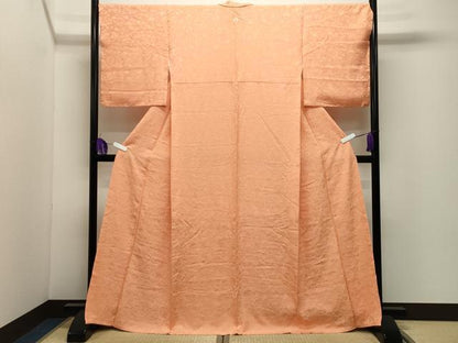平和屋着物●上質な色無地　吉祥地紋　纁色　正絹　逸品　未使用　CABI0462gh