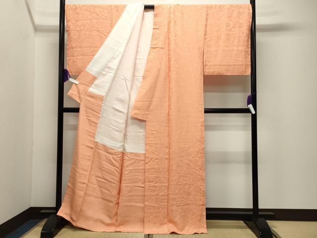 平和屋着物●上質な色無地　吉祥地紋　纁色　正絹　逸品　未使用　CABI0462gh
