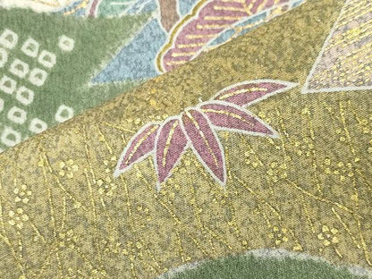 平和屋着物●京友禅の第一人者　松井青々　訪問着　駒刺繍　松竹梅花文　金彩　反端付き　正絹　逸品　CABI0463gh