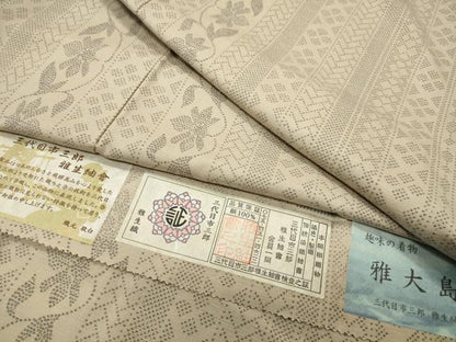 平和屋着物●三代目市三郎　雅大島　紬　花唐草間道　証紙付き　正絹　逸品　CABI0465gh