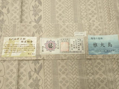 平和屋着物●三代目市三郎　雅大島　紬　花唐草間道　証紙付き　正絹　逸品　CABI0465gh