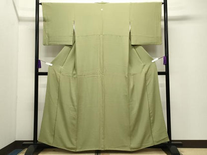 平和屋着物●上質な色無地　抹茶色　正絹　逸品　CABI0467gh