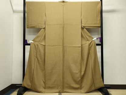 平和屋着物●上質な色無地　吉祥地紋　黄橡色　正絹　逸品　CABI0472gh