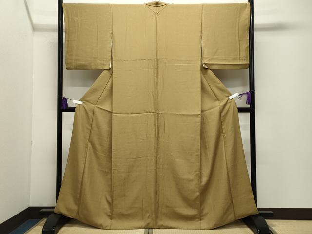 平和屋着物●上質な色無地　吉祥地紋　黄橡色　正絹　逸品　CABI0472gh