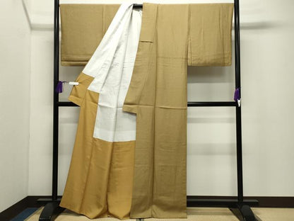 平和屋着物●上質な色無地　吉祥地紋　黄橡色　正絹　逸品　CABI0472gh