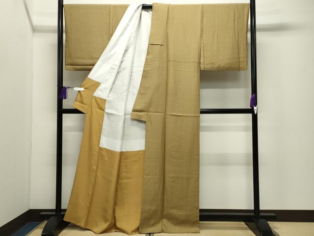 平和屋着物●上質な色無地　吉祥地紋　黄橡色　正絹　逸品　CABI0472gh