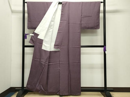平和屋着物●本草木染作家　瑞寶　色無地　紋意匠　葡萄鼠色　正絹　逸品　未使用　CABI0474gh