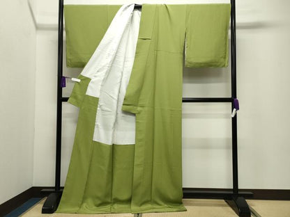 平和屋着物●上質な色無地　作家物　抹茶色　ロング丈　正絹　逸品　未使用　CABI0475gh