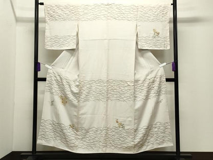 平和屋着物●国際的オートクチュールデザイナー君島一郎KIMIJIMA中国三大刺繍相良刺繍　訪問着　芝草花文　金彩　正絹　逸品　CABI0478gh