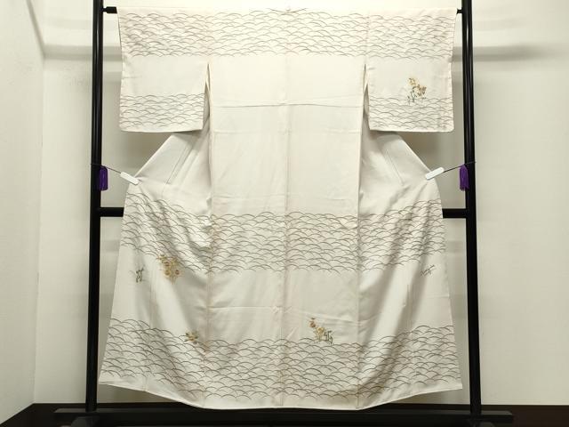 平和屋着物●国際的オートクチュールデザイナー君島一郎KIMIJIMA中国三大刺繍相良刺繍　訪問着　芝草花文　金彩　正絹　逸品　CABI0478gh