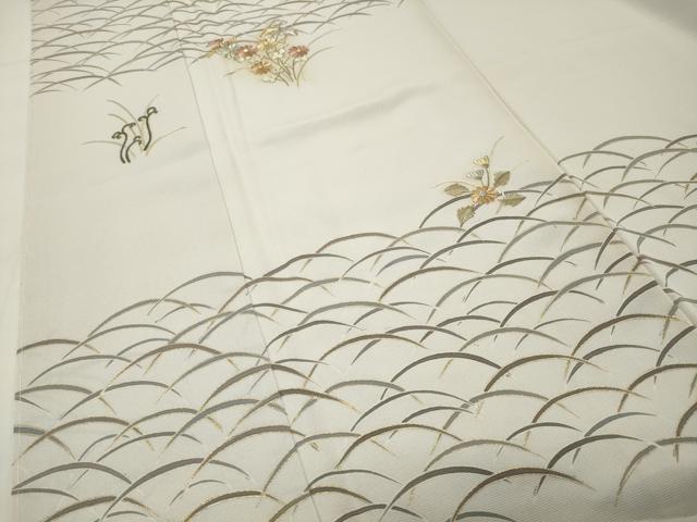 平和屋着物●国際的オートクチュールデザイナー君島一郎KIMIJIMA中国三大刺繍相良刺繍　訪問着　芝草花文　金彩　正絹　逸品　CABI0478gh