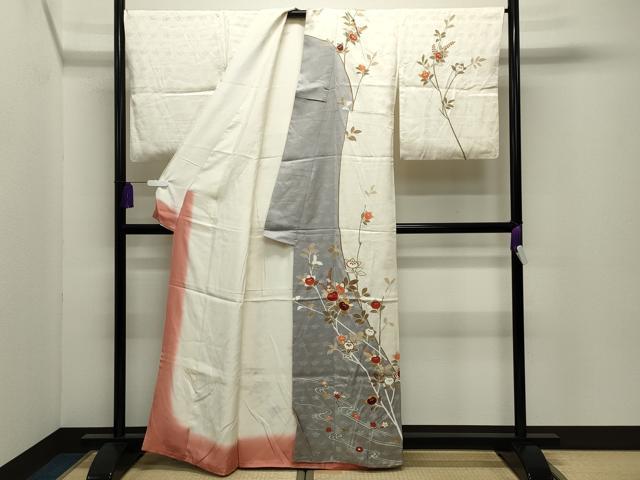 平和屋着物●訪問着　駒刺繍　流水橘花文　金彩　正絹　逸品　CABI0479gh