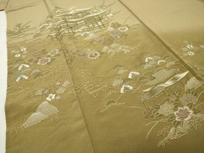 平和屋着物●豪華色留袖　総刺繍　風景草花文　暈し染め　正絹　逸品　CABI0482gh