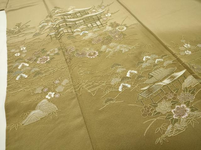 平和屋着物●豪華色留袖　総刺繍　風景草花文　暈し染め　正絹　逸品　CABI0482gh