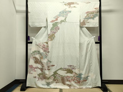 平和屋着物●訪問着　絞り　刺繍　草花文　金彩　正絹　逸品　CABI0485gh