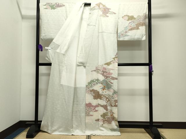 平和屋着物●訪問着　絞り　刺繍　草花文　金彩　正絹　逸品　CABI0485gh