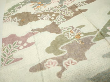 平和屋着物●訪問着　絞り　刺繍　草花文　金彩　正絹　逸品　CABI0485gh