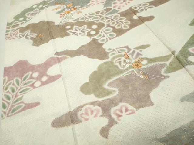 平和屋着物●訪問着　絞り　刺繍　草花文　金彩　正絹　逸品　CABI0485gh
