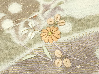 平和屋着物●訪問着　絞り　刺繍　草花文　金彩　正絹　逸品　CABI0485gh