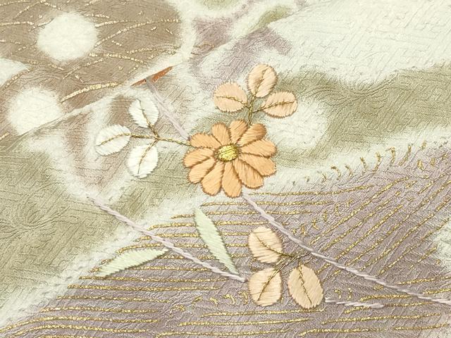 平和屋着物●訪問着　絞り　刺繍　草花文　金彩　正絹　逸品　CABI0485gh