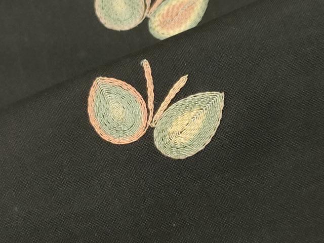平和屋着物●本場縞大島紬　総刺繍　舞蝶文　正絹　逸品　CABI0487gh