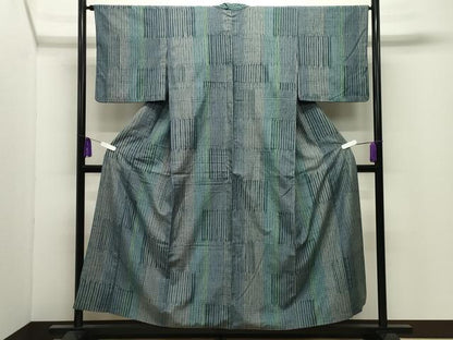 平和屋着物●上質な紬　杢目絞り　幾何学文様　正絹　逸品　CABI0495gh