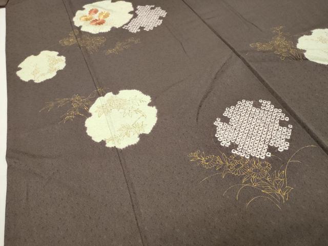 平和屋着物●訪問着　絞り　刺繍　雪輪花文　金彩　正絹　逸品　CABI0497gh