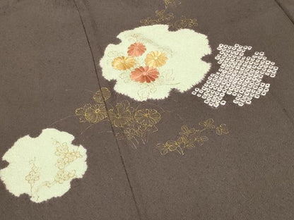 平和屋着物●訪問着　絞り　刺繍　雪輪花文　金彩　正絹　逸品　CABI0497gh