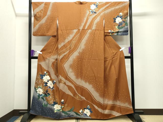 平和屋着物●訪問着　絞り　花唐草文　金銀彩　正絹　逸品　CABI0500gh