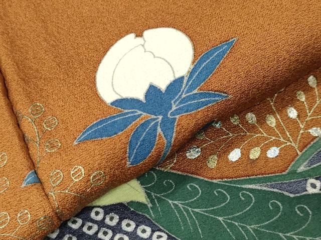 平和屋着物●訪問着　絞り　花唐草文　金銀彩　正絹　逸品　CABI0500gh