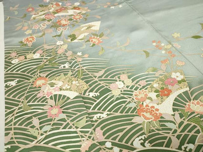 平和屋着物●訪問着　立波扇面花文　暈し染め　金彩　正絹　逸品　CABI0502gh
