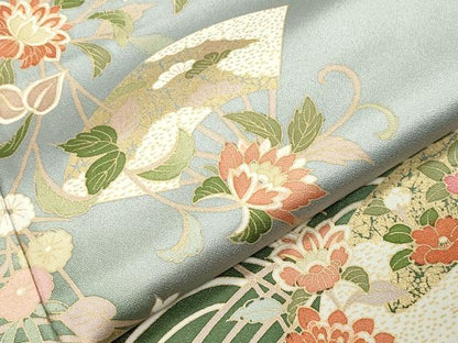 平和屋着物●訪問着　立波扇面花文　暈し染め　金彩　正絹　逸品　CABI0502gh
