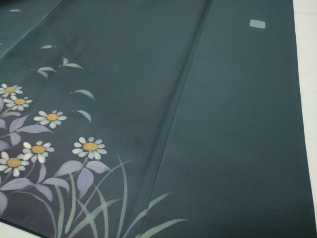 平和屋着物●訪問着　作家物　手描き　刺繍　草花文　暈し染め　金彩　ロング丈　正絹　逸品　CABI0503gh