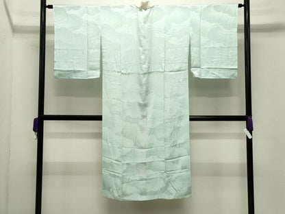 平和屋着物●長襦袢　無双仕立て　色無地　雲重ね地紋　白緑色　正絹　逸品　CABI0506gh