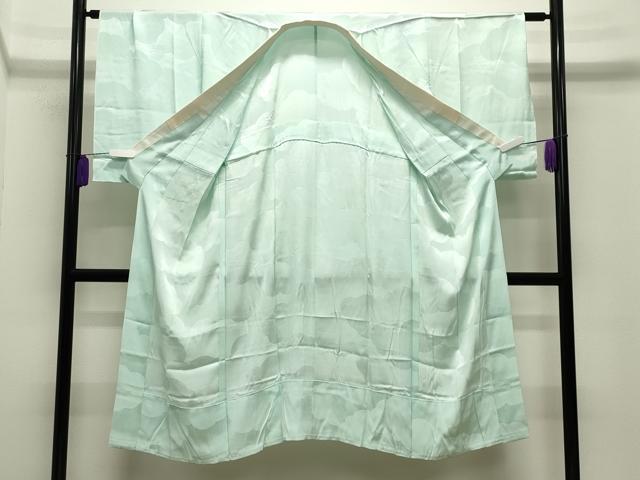 平和屋着物●長襦袢　無双仕立て　色無地　雲重ね地紋　白緑色　正絹　逸品　CABI0506gh