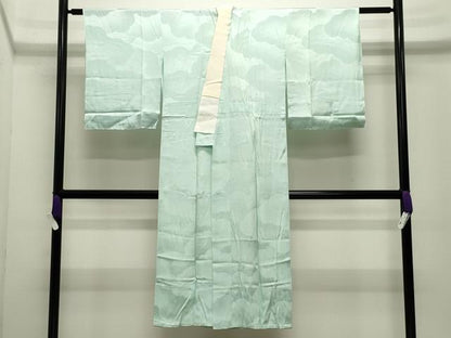 平和屋着物●長襦袢　無双仕立て　色無地　雲重ね地紋　白緑色　正絹　逸品　CABI0506gh