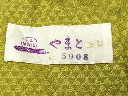 平和屋着物●長襦袢　無双仕立て　色無地　鱗地紋　鶸色　やまと誂製　半衿刺繍　正絹　逸品　CABI0507gh