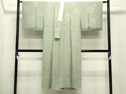平和屋着物●長襦袢　無双仕立て　色無地　花丸地紋　山葵色　正絹　逸品　CABI0513gh