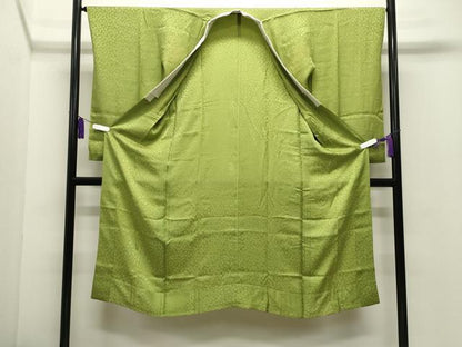 平和屋着物●長襦袢　単衣　色無地　桜地紋　萌黄色　正絹　逸品　CABI0514gh