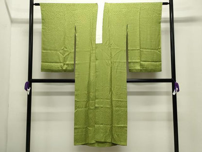 平和屋着物●長襦袢　単衣　色無地　桜地紋　萌黄色　正絹　逸品　CABI0514gh
