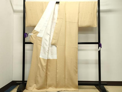 平和屋着物●上質な色無地　小石丸　舞菊地紋　花葉色　反端付き　ロング丈　正絹　逸品　CABI0516gh