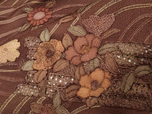 平和屋着物●中国三大刺繍　スワトウ刺繍　相良刺繍　訪問着　花筏　金彩　正絹　逸品　CABI0517gh