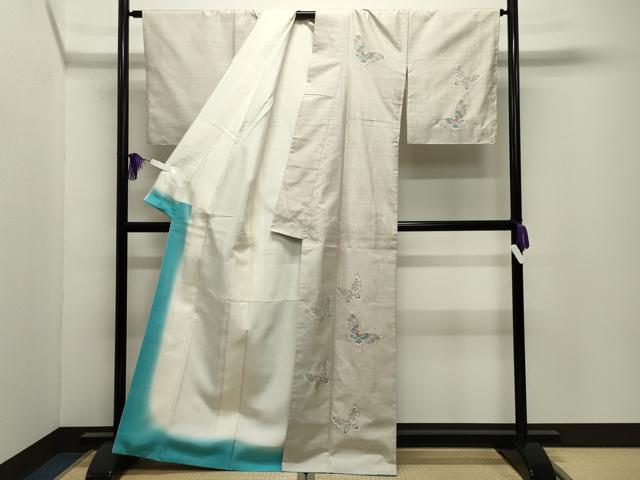 平和屋着物●訪問着　本場大島紬　白大島　9マルキ　舞蝶文　正絹　逸品　未使用　CABI0524gh